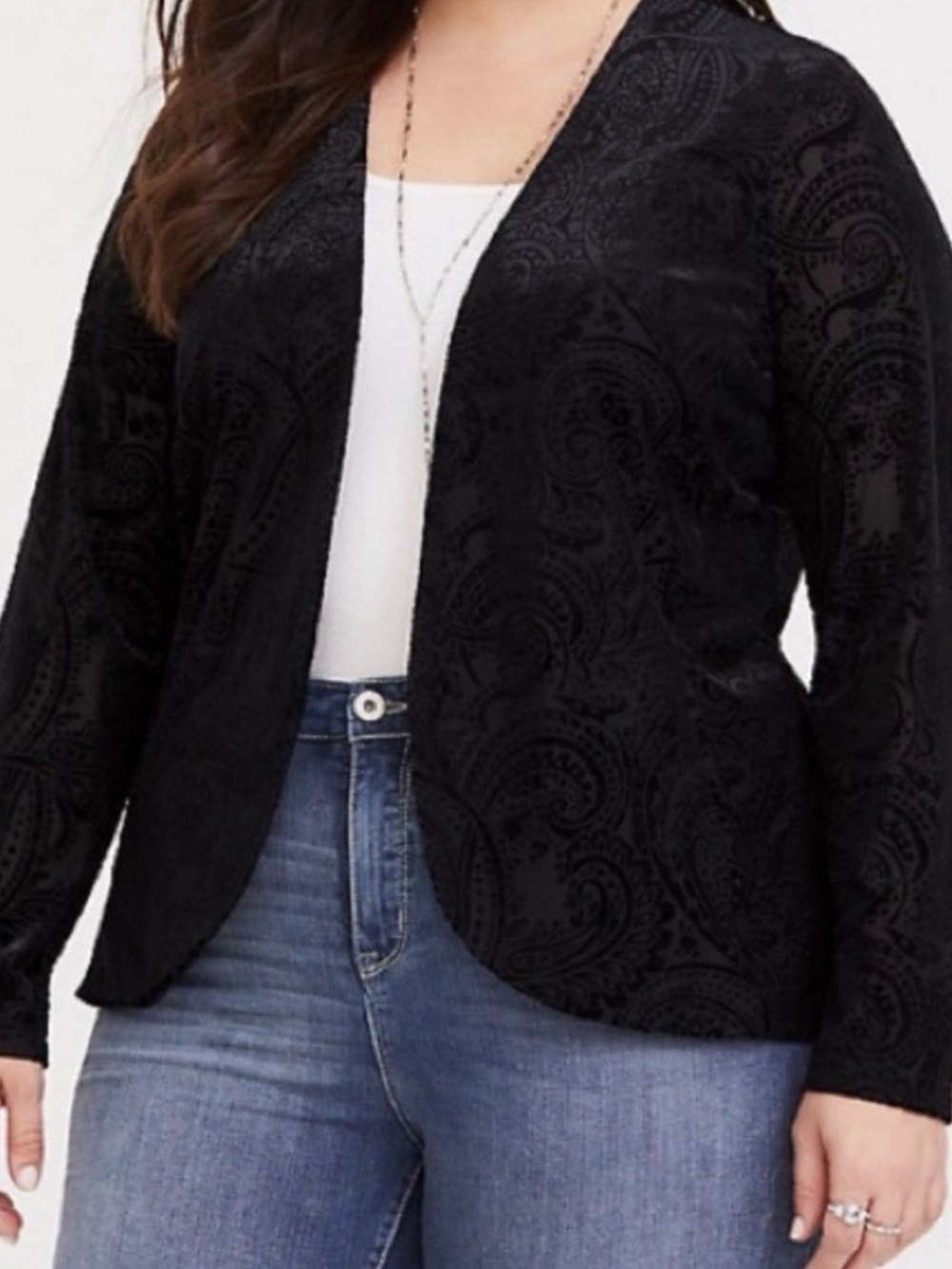 torrid Black Open Front Jacket with Velvet Texture